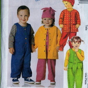 Sewing Pattern McCalls 9106 Toddlers' Unlined Jacket, Jumpsuit with Optional Snap Crotch and Hat - Sz. 1-2-3 Uncut