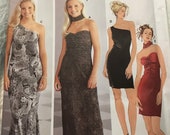 Sewing Pattern Jessica McClintock Simplicity 5728 Women s One Shoulder Strapless Knit Evening Dress - Sz 11 12 13 14 15 16 Bust 33.5 35 36.5