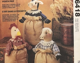 Sewing Pattern McCall’s 6418 17”-19” Pig Chicken Cow Animals in a Sack - pouch Pals - Uncut Factory Folds