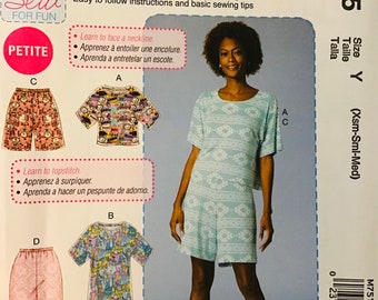 Sewing Pattern McCall’s 7515 Women’s Top, Dress, Shorts, Pants Pajamas - XS-S-M 4-6, 8-10, 12-14 - Bust 29.5-30.5, 31.5-32.5, 34-36”- Uncut