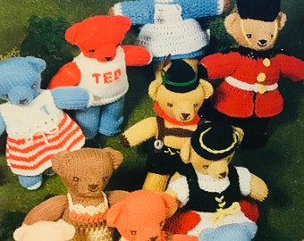 Knitting and Crochet Pattern Sirdar Teddy Bears Picnic Nurse Cowboy Sailor Footballer - Actual Pattern - Not a PDF