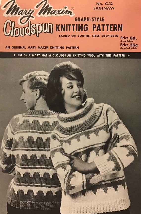 Mary Maxim Knitting Pattern Graph Style Adult Women's Saginaw