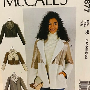 May include: A sewing pattern for a jacket with a faux fur collar and pockets. The pattern is for sizes 14-16-18-20-22. The pattern is from McCall's and the pattern number is M7877.