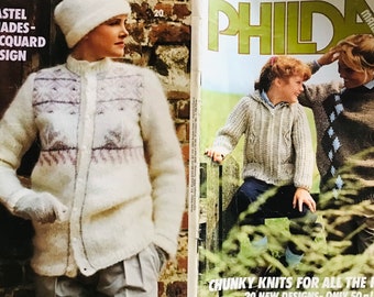 Knitting Pattern - Phildar Chunky Knits - Women’s Men’s Children’s Cable Sweater Cardigan -20 Designs - NOT A PDF