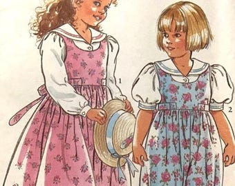 Vintage 90er Schnittmuster Einfachheit 7417 Mädchen Pullover und Overall U-Boot Ausschnitt Größe 3-4-5-6-7-8 Ungeschnitten ff