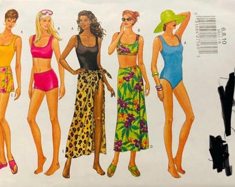 Sewing Pattern Butterick 5551 Women's Misses Swimsuit & Cover- Up -  Size 6-8-10 Waist 30.5-31.5-32.5 - Uncut FF - Writing on Envelope
