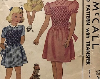 Vintage Sewing Pattern McCall 1270 Girls Smocked Dress - Size 12 Bust 30” - Cut and Complete
