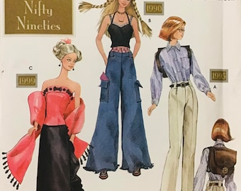 Sewing Pattern Simplicity 7213 Diva Doll Collection 11 1/2" (29 cm) Barbie Fashion Doll Clothes Dress Cape parasol purse- - Uncut FF