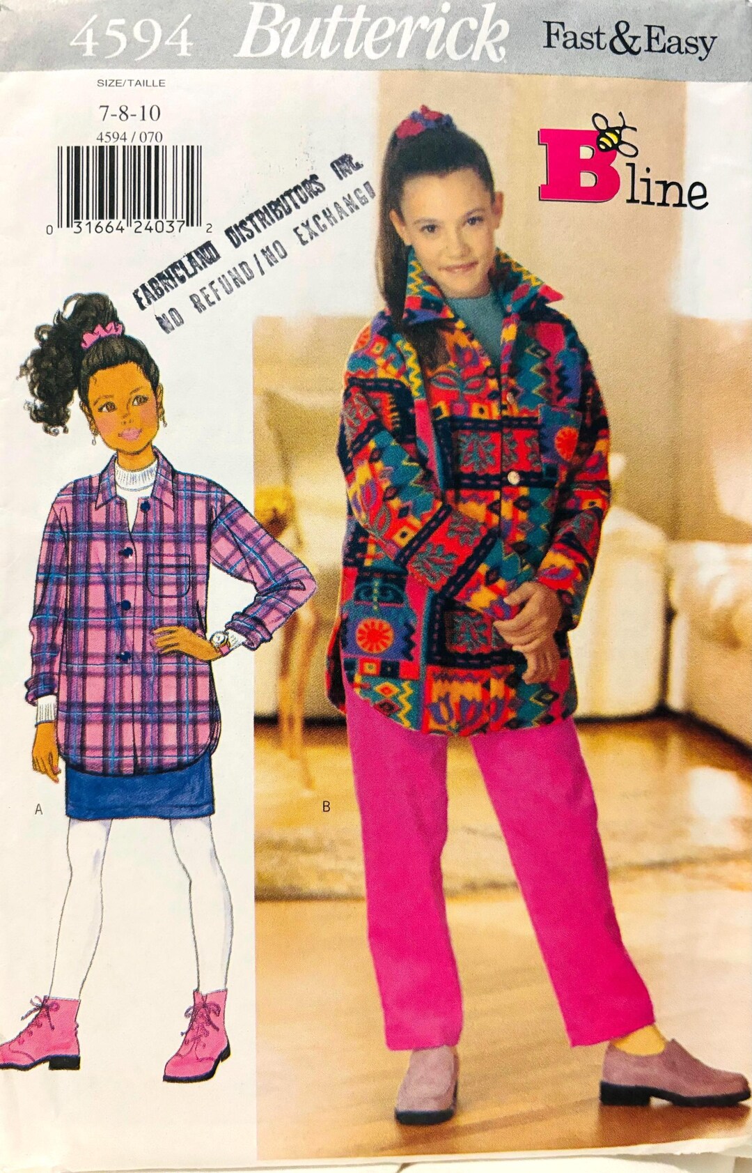 Sewing Pattern Butterick 4594 B Line Girls Loose-fitting Top, Skirt and ...
