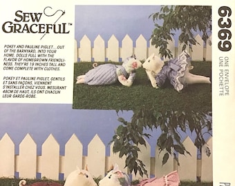 Sewing Pattern McCall’s 6369 19” Stuffed Pokey & Pauline Piglet Pig and Clothes - Uncut Factory Folds