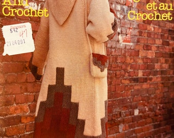 Knitting Pattern Patons Coats to Knit and Crochet - Long Hooded Cardigan Wrapover Jacket Cable Coat