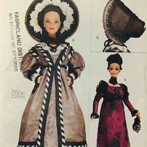Sewing Pattern Vogue 7296 Doll 11 1/2" (29 cm) 1820 & 1830 Historical Doll Clothes Barbie Dress and Bonnet   - Uncut