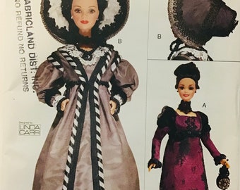 Sewing Pattern Vogue 7296 Doll 11 1/2" (29 cm) 1820 & 1830 Historical Doll Clothes Barbie Dress and Bonnet   - Uncut