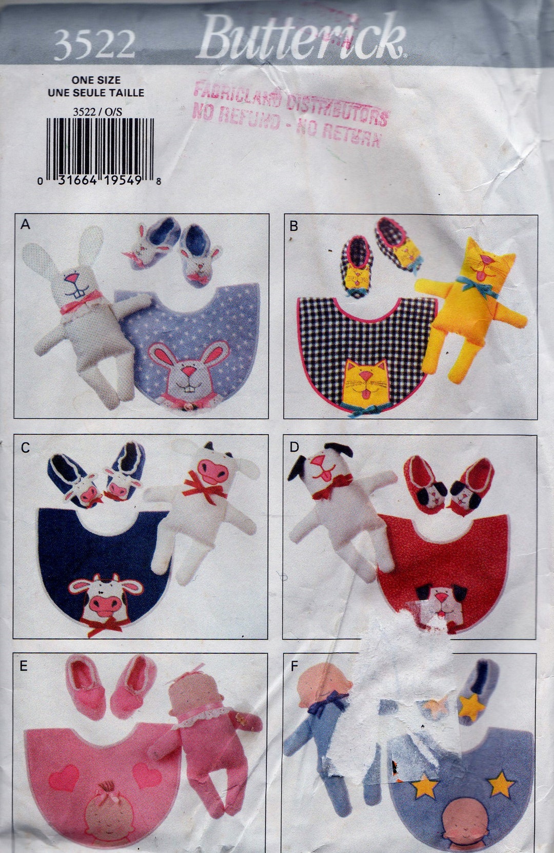 Sewing Pattern Butterick 3522 Bib, Solls and Slippers Baby Accessories ...