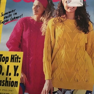 Sandra Knitting Magazine Pattern July 1991 - 36 Designs Mens womens Children Sweaters Flamingo Crochet top