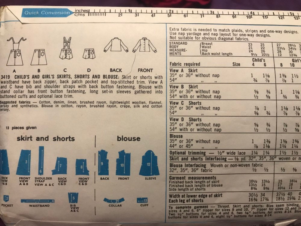 Vintage 70's Style 34189 Sewing Pattern Girls Skirt and