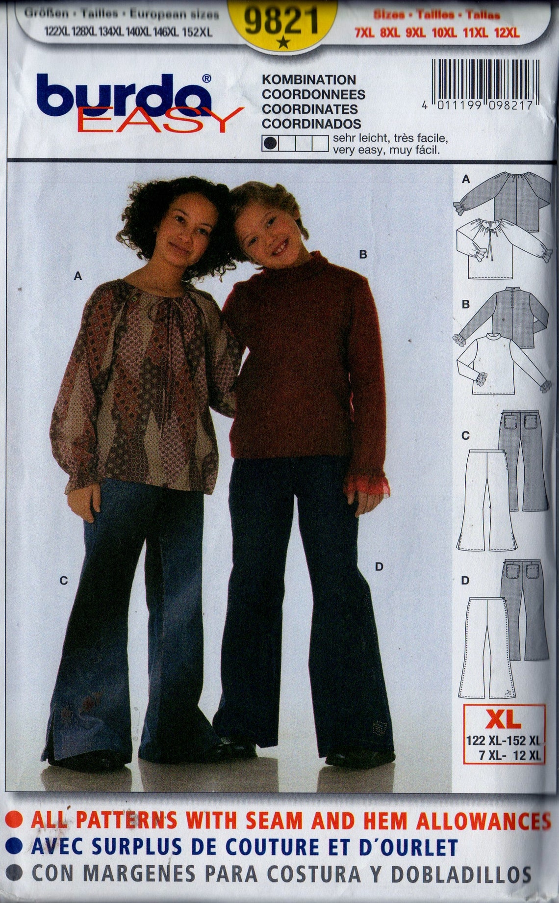 Pattern 9821 Sewing Pattern Burda 9821 Girls Boho Loose-fitting Shirt Top and Semi ...