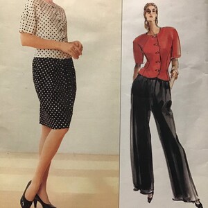 Patrón de costura Vogue 2281 Anne Klein Top equipado para mujer, falda forrada cónica, pantalones de patas anchas tamaño 12-14-16 - sin cortar