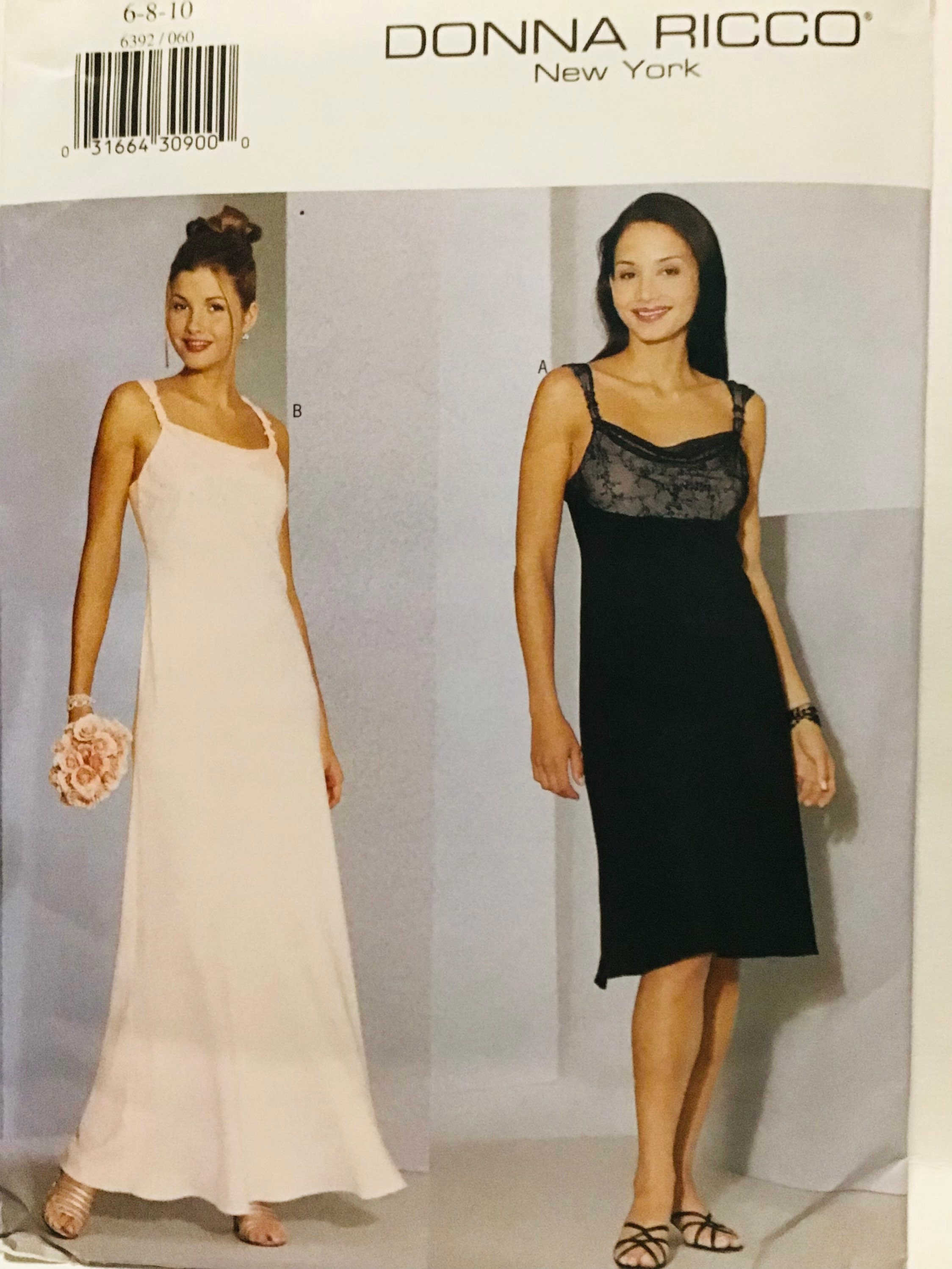 Sewing Pattern Butterick 6392 Donna Ricco New York Women’s A-Line Slightly Flared Dress- Size 6-8-10-Bust 30.5-31.5-32.5” - Uncut FF