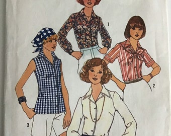 Vintage 70’s Sewing Pattern Simplicity 7353 Women’s Sleeveless, Short and Long Sleeve Blouse with Scarf - Size 14 - Cut and Complete