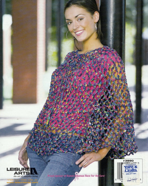 5 Designs Sz Crochet Pattern Granny Square Poncho XS-Xl Textured Poncho Poncho Pizazz Designs by Kay Meadors Ribbon Poncho