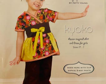 Sewing Pattern Modkid Kyoko Girls’ Asian Inspired Shirt Dress Stripwork Skirt Patty Young - Size 2-3-4-5-6-7 Uncut FF - Original Not PDF