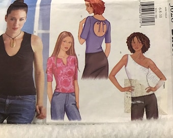 Sewing Pattern Butterick 3028 Women’s Cold Shoulder Close-Fitting Pullover Sleeveless One Shoulder Top - Size 6-8-10 - Uncut Factory Folds