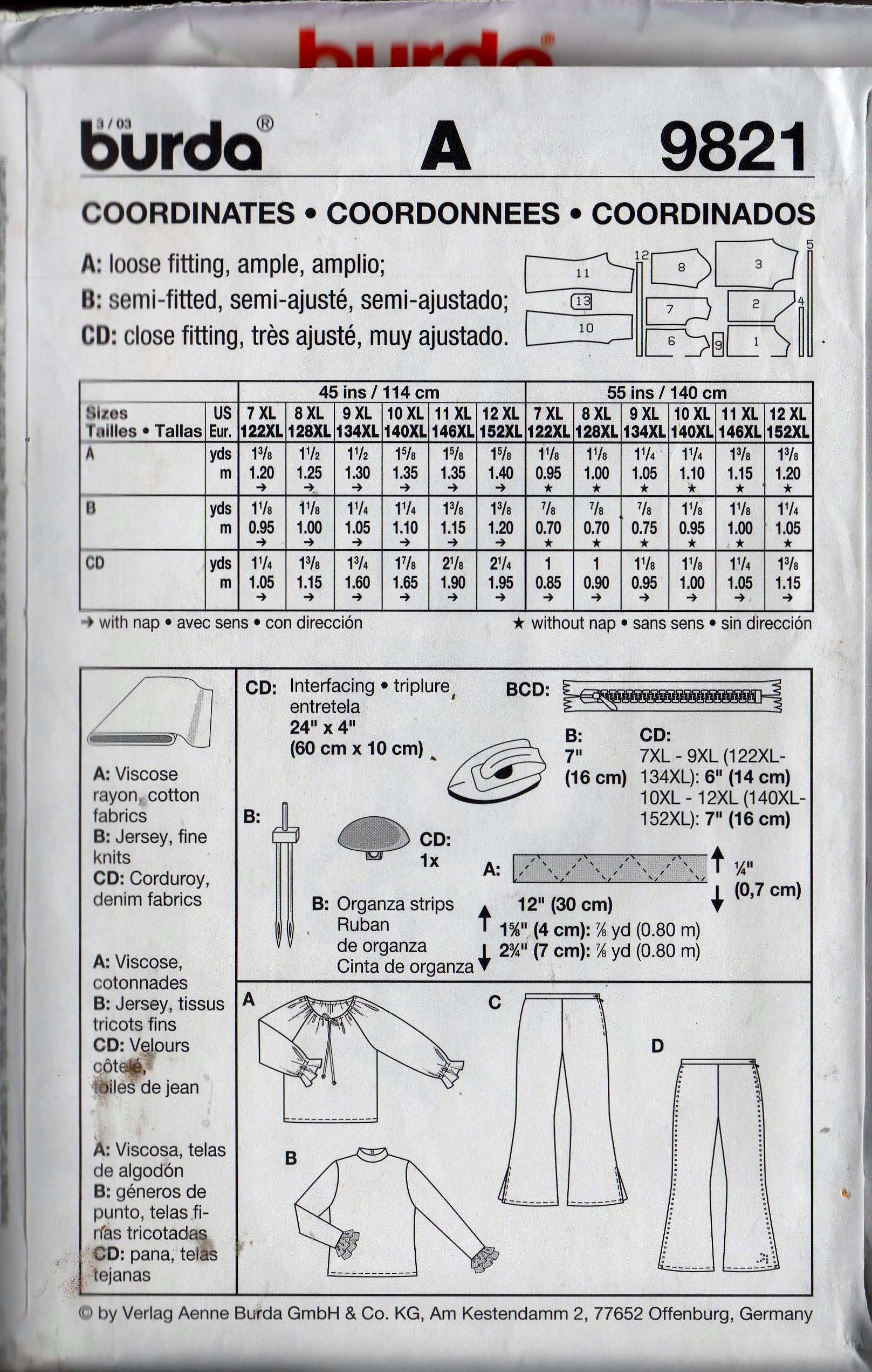 Pattern 9821 Sewing Pattern Burda 9821 Girls Boho Loose-fitting Shirt Top and Semi ...