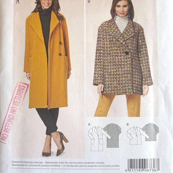 Molde de costura Burda 6736 Casaco feminino folgado Misses - Tamanho 8-10-12-14-16-18-20 sem corte FF - Envelope shelfwear