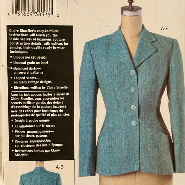 Sewing Pattern Claire Schaeffer Vogue 7908 Women’s Semi-Fitted Jacket - Size 18-20-22 Bust 40-42-44” - Uncut FF