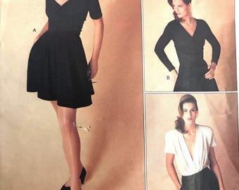 Sewing Pattern Vogue 2092 Donna Karan American Designer Women&#39;s Mock Wrap Bodysuit, Wrap Top and Shorts Sz. 10 - Uncut