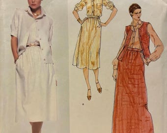 Sewing Pattern Vogue Calvin Klein 1672 Women's Loose-Fitting Shirt Vest Skirt - Size 12 Bust 34 - Uncut FF