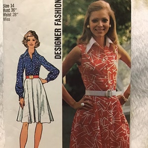 Patrón de costura simplicidad 5619 señoritas de mujer diseñador sin mangas y manga larga vestido de moda falda acampanada - tamaño 14 busto 36 corte completo