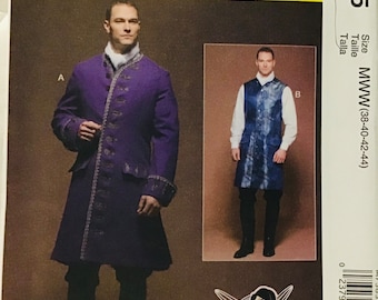 Sewing Pattern McCall’s 7585 YayaHan Men’s Lined Coat Vest Chest 46-48-50-52 Uncut Factory Folds