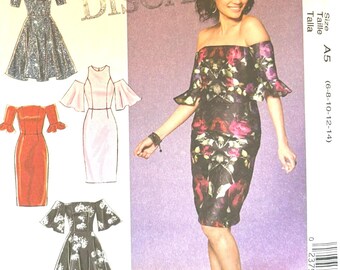 Sewing Pattern McCall's 7654 Women's Close-Fitting Lined Dress Off Shoulder Cold Shoulder Sz 6-8-10-12-14 Bust 30.5-36 - Uncut