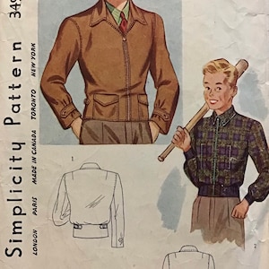 Vintage 40’s Sewing Pattern Simplicity 3498 Boy’s Men’s Lined Windbreaker -Size 12 Chest 30”- Cut & Complete