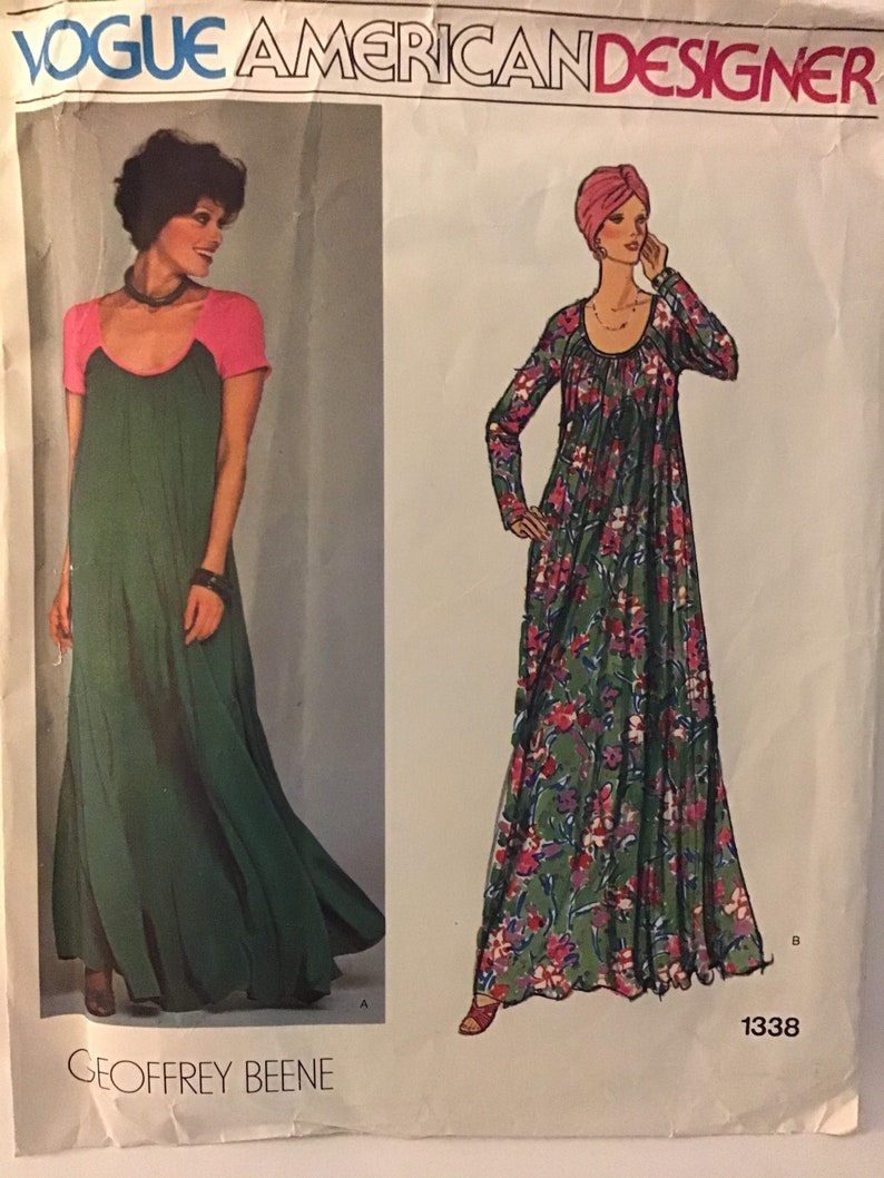 Uncut 10 Sewing Pattern Vogue 1338 Geoffrey Beene American Designer Women/'s Caftan Style loose fitting Tent Dress Sz Original Not PDF