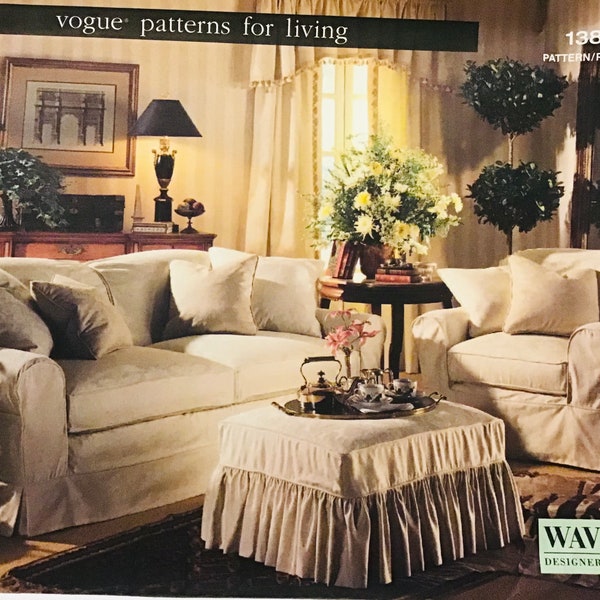 Sewing Pattern Vogue 1388 Waverly Design Slipcover for Sofa, Chair, Ottoman and Pillow Covers  - Uncut FF
