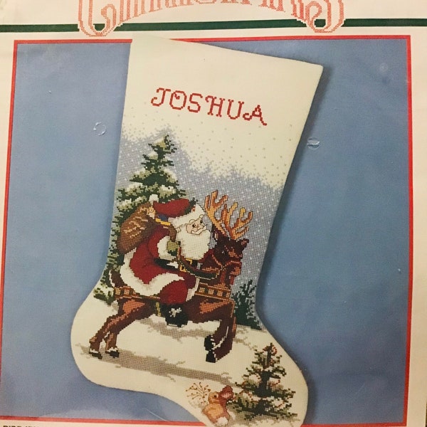 Bucilla Counted Cross Stitch Kit - 18” Christmas Stocking Ride’Em Santa Reindeer - Sealed - New in Package