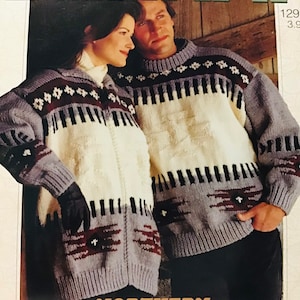 Bernat Northern Spirit Bulky Weight Cardigan Indian Blanket Reindeer Jacket & Pullover - 2 Designs - Original not PDF Leaflet