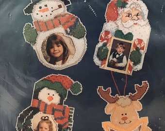 Memorables Counted Cross Stitch on Perforated Paper by Bucilla Christmas Frame Ornaments 3.5 x 5” New in Package