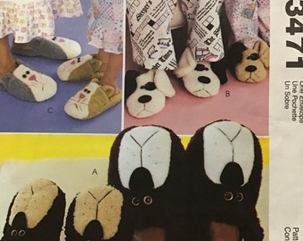Sewing Pattern McCall’s 3471 Adult’s & Children’s Child’s Slippers - 4 Sizes - Bear Dog Cat - Uncut Factory Folds