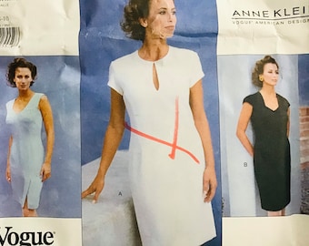 Sewing Pattern Vogue 1964 Anne Klein Women’s Lined Straight Dress - Size 6-8-10 Bust 30.5-31.5-32.5” Uncut Factory Folds