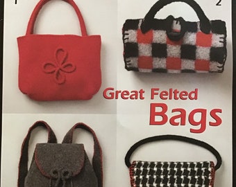 Knitting Crochet Pattern Great Felted Bags - Purse - Duffle & Tote Bags - Sac - Houndstooth Plaid Patchwork - 12 Designs