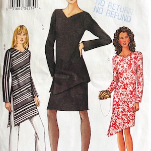 Sewing Pattern Vogue 7525 Womens&#39; Dress Loose-Fitting Bias Pullover Tunic Skirt Pants -  Sz. 8-10-12 -Bust 31.5-32.5-34” - Uncut - FF