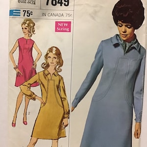 Vintage 60&#39;s Naaipatroon Eenvoud 7849 Designer Fashion Dames A-Line, Gevoerde jurk - Maat 10 Bust 32,5&quot; - Knippen en compleet