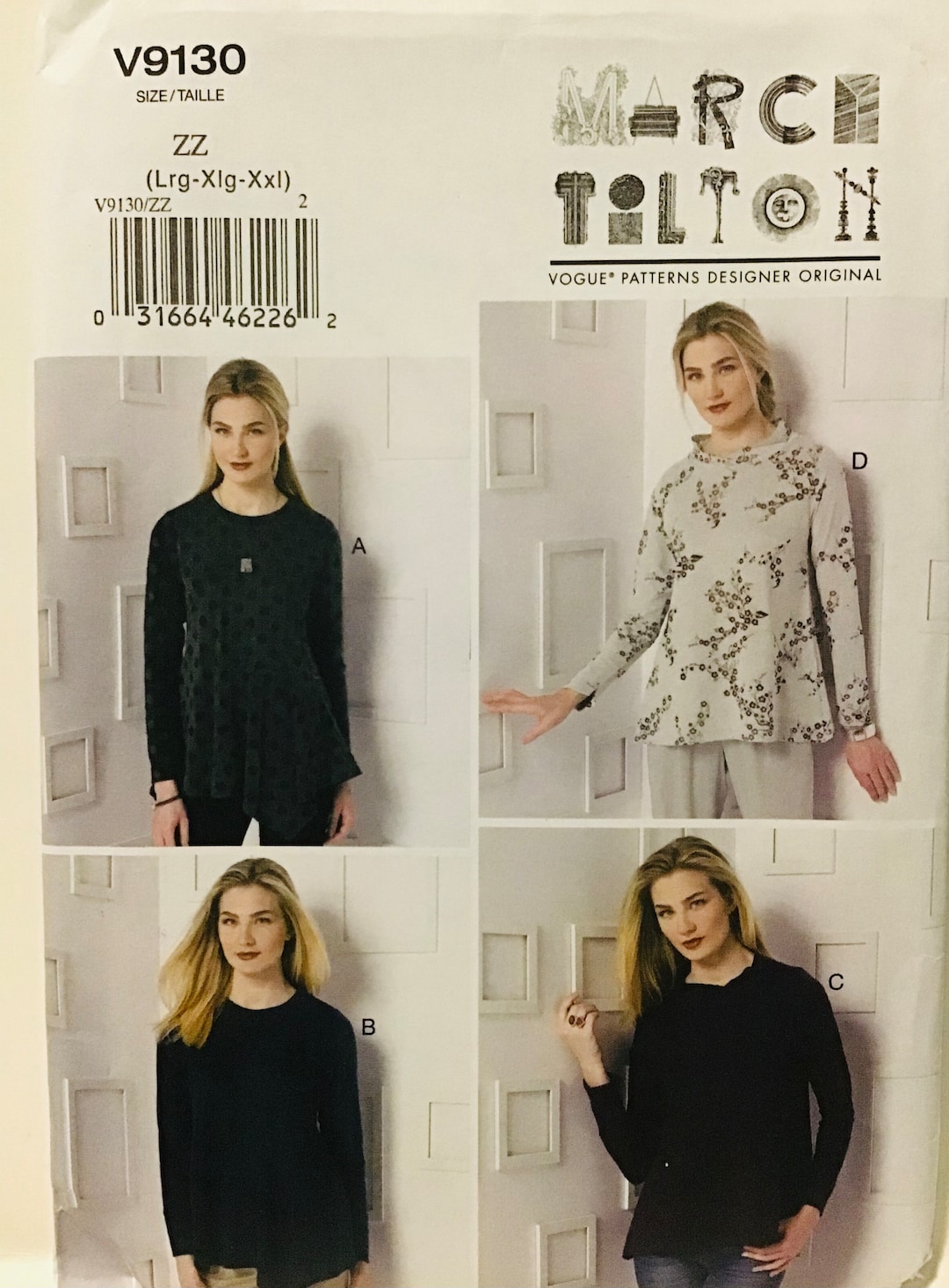 Sewing Pattern Vogue 9130 Marcy Tilton Women's Pullover Top - Size