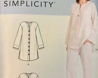 Sewing Pattern Simplicity 9113 Women’s Tunic Top and Pull-on Pants Sz 6-8-10-12-14 - Waist 23-24-25-26.528” - Uncut FF - Missing flap