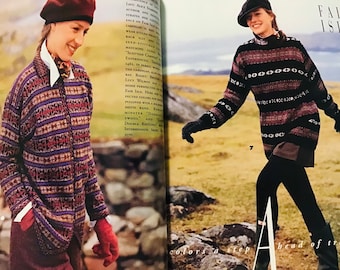 Vogue Knitting International Magazine Pattern Fall 1994 - Alice Starmore Designs Sweater, long Wrap Cardigan Fairisle