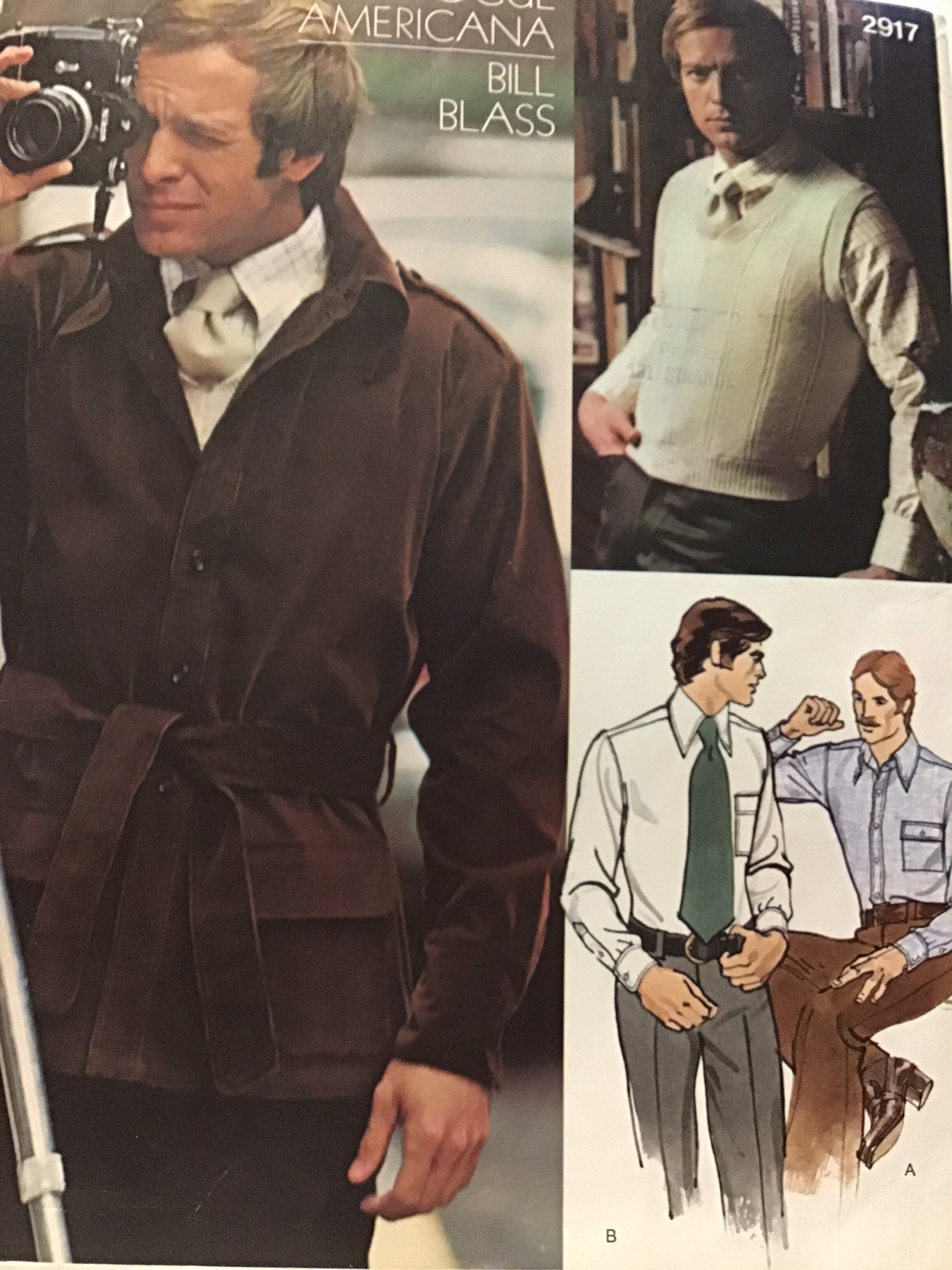 Sewing Pattern Vogue 2917 Vogue Bill Blass Mens Jacket Sweater Shirt Necktie Chest 44 Neckband 16 1 2 Partially Cut and Complete Etsy UK